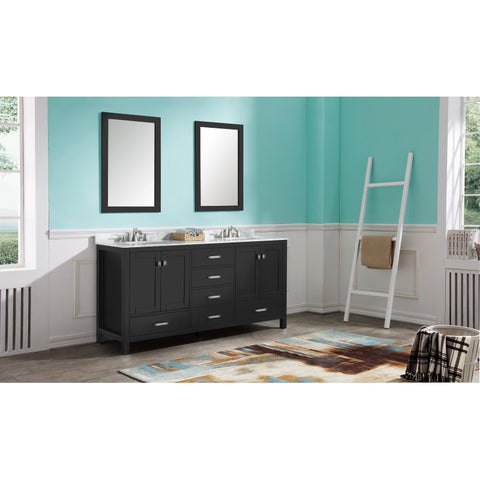VT-MRCT0072-BK - ANZZI 72 in. W x 22 in. D x 36 in. H Double Sink Bath Vanity Set in Black with Carrara Marble Top and Matching Mirror