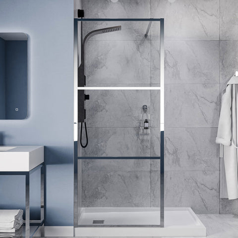 Himmel Series 34 in. x 78 in. Fixed Frameless Shower Door in Polished Chrome with Tsunami Guard Tempered Clear Glass