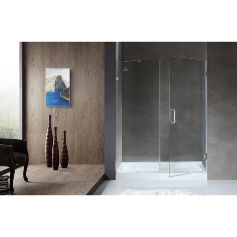 SD-AZ07-01BN - ANZZI Consort Series 60 in. x 72 in. H Hinged Frameless Shower Door in Brushed Nickel with Tsunami Guard Tempered Glass