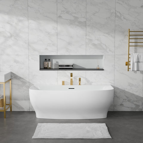 Bank Series 65 in. x 31 in. Flat Bottom Acrylic Freestanding Soaking Bathtub with Center Drain and Faucet