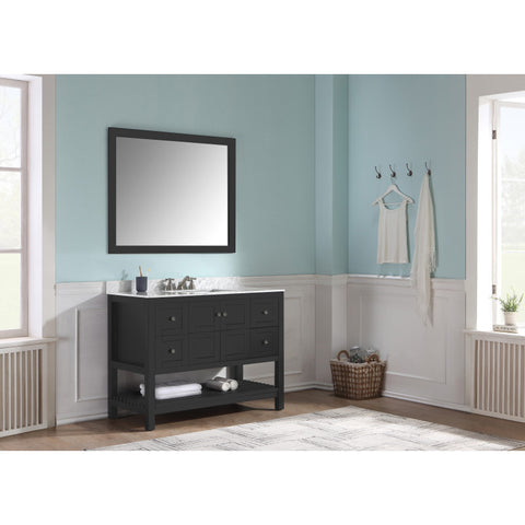 VT-MRCT1048-BK - ANZZI Montaigne 48 in. W x 22 in. D Bath Vanity in Black with Marble Vanity Top in Carrara White with White Basin and Mirror