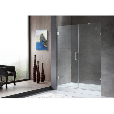 SD-AZ8073-01CH - ANZZI Makata Series 60 in. x 72 in. H Hinged Frameless Shower Door in Polished Chrome with Tsunami Guard Tempered Glass
