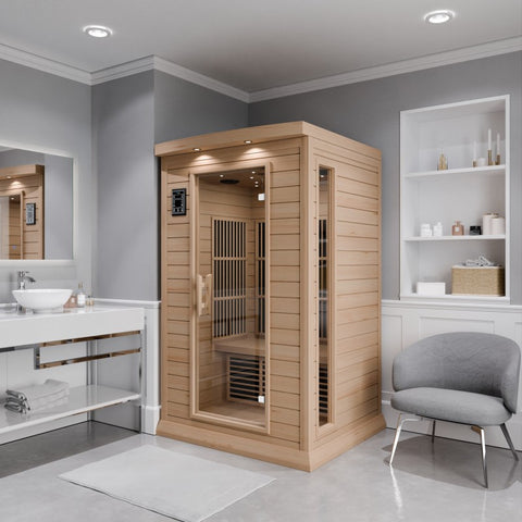SC-SS0009-0S - SteamSpa Seychelles 2-Person Carbon FAR Infrared Infrared Hemlock Wooden Indoor Home Sauna Room with LED Touch Control Panel