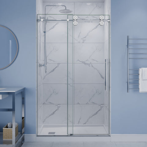 ANZZI Series 44 to 48 in. x 76 in. Frameless Shower Door with Sliding in Polished Chrome with Tsunami Guard Tempered Clear Glass