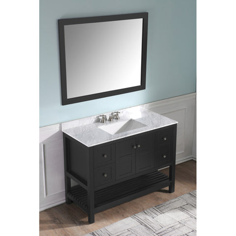VT-MRCT1048-BK - ANZZI Montaigne 48 in. W x 22 in. D Bath Vanity in Black with Marble Vanity Top in Carrara White with White Basin and Mirror