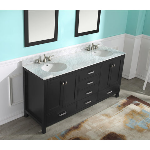 VT-MRCT0072-BK - ANZZI 72 in. W x 22 in. D x 36 in. H Double Sink Bath Vanity Set in Black with Carrara Marble Top and Matching Mirror