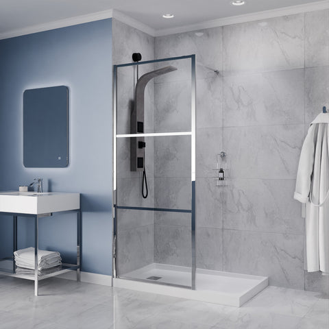 Himmel Series 34 in. x 78 in. Fixed Frameless Shower Door in Polished Chrome with Tsunami Guard Tempered Clear Glass