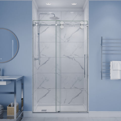 ANZZI Series 44 to 48 in. x 76 in. Frameless Shower Door with Sliding in Polished Chrome with Tsunami Guard Tempered Clear Glass