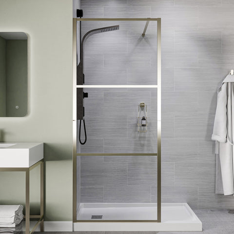 Himmel Series 34 in. x 78 in. Fixed Frameless Shower Door in Brushed Nickel with Tsunami Guard Tempered Clear Glass