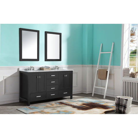 VT-MRCT0060-BK - ANZZI 60 in. W x 22 in. D x 36 in. H Double Sink Bath Vanity Set in Black with Carrara Marble Top and Matching Mirror