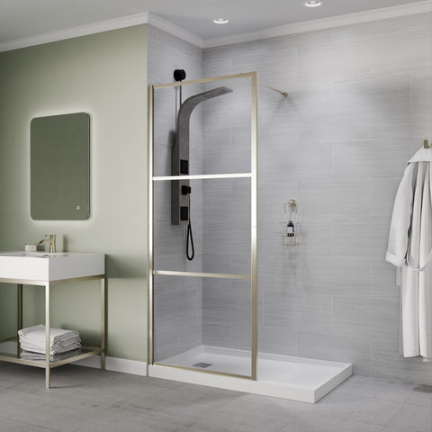 Himmel Series 34 in. x 78 in. Fixed Frameless Shower Door in Brushed Nickel with Tsunami Guard Tempered Clear Glass