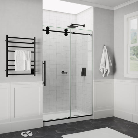 ANZZI Series 56 to 60 in. x 76 in. Frameless Shower Door with Sliding in Matte Black with Tsunami Guard Tempered Clear Glass