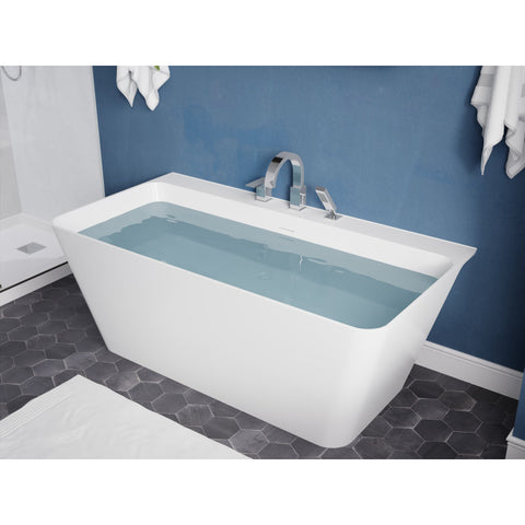 FT-AZ114-6773CH - ANZZI Vault Series 67 in. x 32 in. Flat Bottom Acrylic Freestanding Soaking Bathtub with Center Drain and Faucet in White