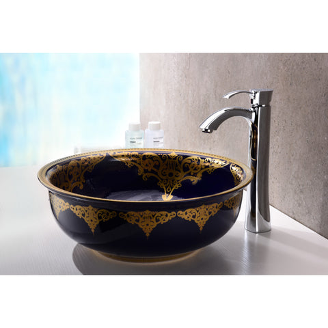 LS-AZ187 - ANZZI Scepter Series 17 in. Bathroom Vessel Sink with Scratch-Tough and Stain-Resistant Surface in Blue Hammered Glass