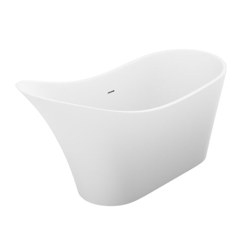 FT-AZ8418 - ANZZI Tuasavi Series 68 in. x 29 in. Flat Bottom Solid Surface Freestanding Soaking Bathtub with Center Drain in Matte White