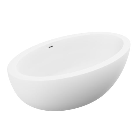 FT-AZ8415 - ANZZI Kekehun Series 76 in. x 41 in. Flat Bottom Solid Surface Freestanding Soaking Bathtub with Center Drain in Matte White
