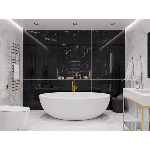 FT-AZ8415 - ANZZI Kekehun Series 76 in. x 41 in. Flat Bottom Solid Surface Freestanding Soaking Bathtub with Center Drain in Matte White
