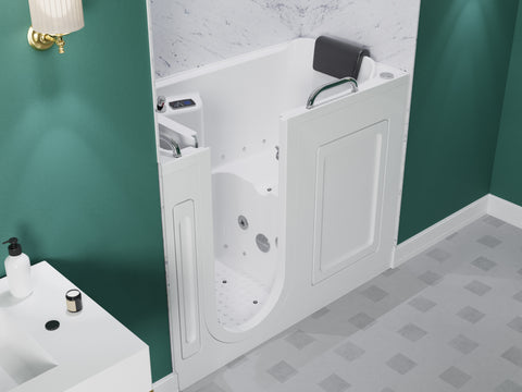 ANZZI 27 in. x 53 in. Left Drain Walk-In Whirlpool and Air Tub with Total Spa Suite in White