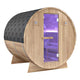 4-6-Person Outdoor Barrel Wet Sauna in White Cedar with ETL-Certified 6.2kW Sauna Rock Heater, and Bitumen Shingle Roof