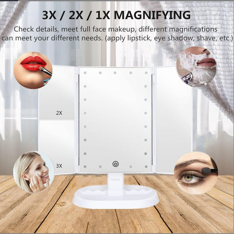 Anzzi Vanity LED Mirror Trifold Lighted with 1x/2x/3x Magnification and Touch Screen Dimming