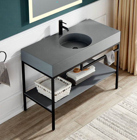 Siena 48" Console Sink in Matte Black with Matte Grey Counter Top