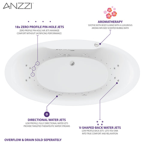 ANZZI Heidi 67 in. Whirlpool and Air Bath Tub in White