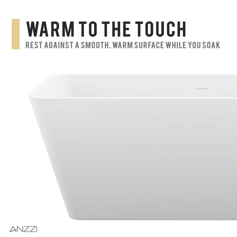 ANZZI Cenere 4.9 ft. Man-Made Stone Center Drain Freestanding Bathtub in Matte White