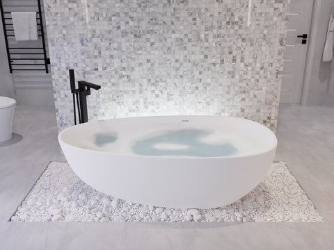 ANZZI Fiume 5.6 ft. Man-Made Stone Center Drain Freestanding Bathtub in Matte White