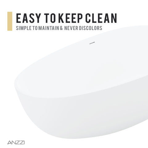 ANZZI Fiume 5.6 ft. Man-Made Stone Center Drain Freestanding Bathtub in Matte White