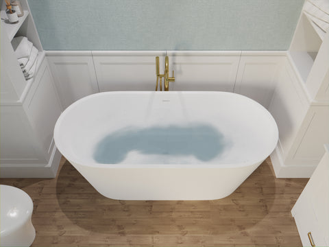 ANZZI Rossetto 5.6 ft. Solid Surface Center Drain Freestanding Bathtub in Matte White