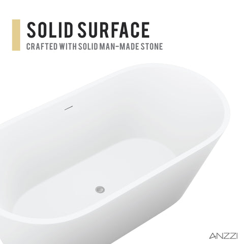 ANZZI Rossetto 5.6 ft. Solid Surface Center Drain Freestanding Bathtub in Matte White