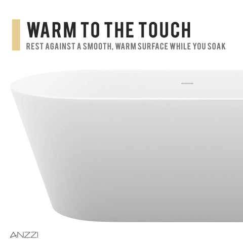 ANZZI Rossetto 5.6 ft. Solid Surface Center Drain Freestanding Bathtub in Matte White