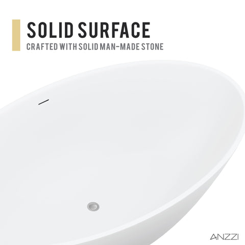 ANZZI Cestino 5.5 ft. Solid Surface Center Drain Freestanding Bathtub in Matte White