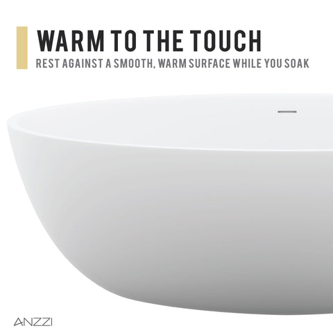 ANZZI Cestino 5.5 ft. Solid Surface Center Drain Freestanding Bathtub in Matte White