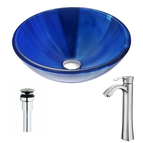 LSAZ051-095B - ANZZI Meno Series Deco-Glass Vessel Sink in Lustrous Blue with Harmony Faucet in Brushed Nickel