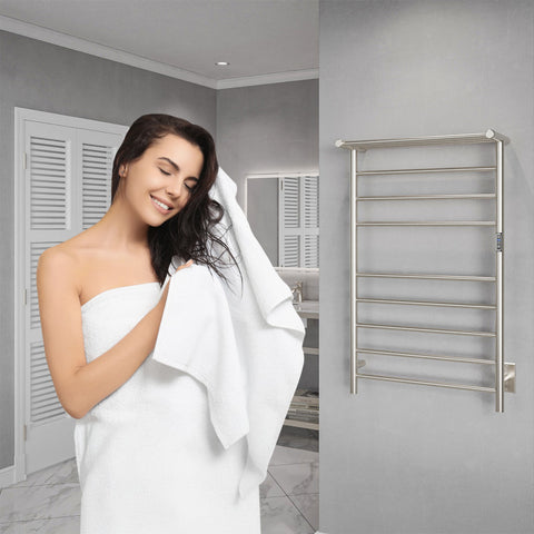 TW-AZ012BN - ANZZI Eve Series 8-Bar Wall Mounted Electric Plug-In Bathroom Towel Warmer Rack in Brushed Nickel Finish Stainless Steel