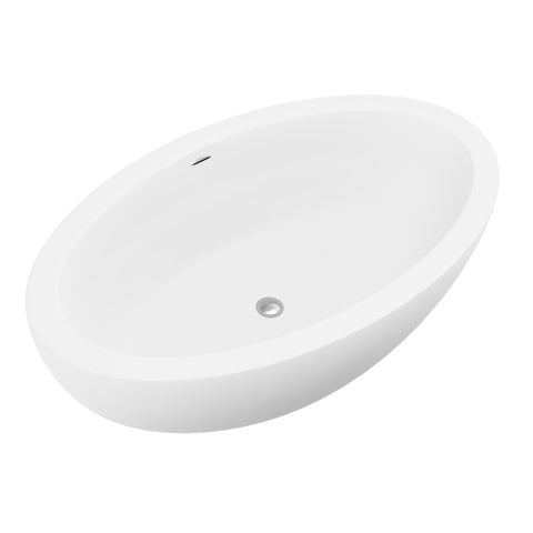 ANZZI Kekehun 6.3 ft. Solid Surface Center Drain Freestanding Bathtub in Matte White