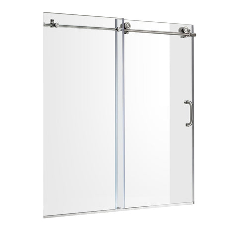 ANZZI Series 60 in. x 62 in. Frameless Sliding Tub Door in Brushed Nickel