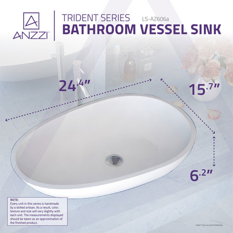 ANZZI Trident One Piece Solid Surface Vessel Sink in Matte White