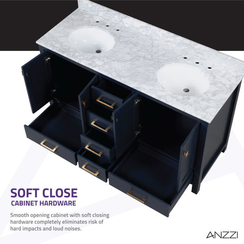 ANZZI Chateau 60 in. W x 22 in. D Bathroom Vanity Set with Carrara Marble Top with White Sink