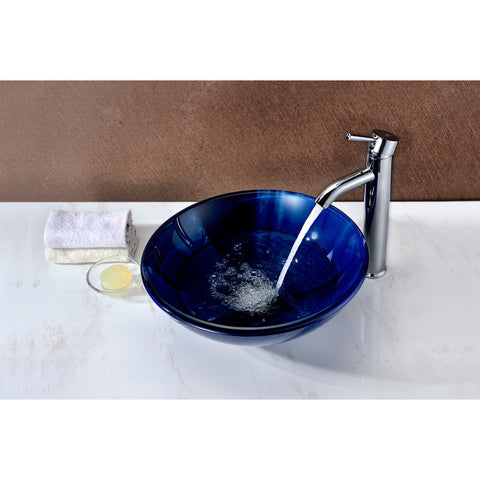 LS-AZ051 - ANZZI Meno Series 17 in. Bathroom Vessel Sink with Scratch-Tough and Stain-Resistant Non-Porous Surface in Lustrous Blue Glass