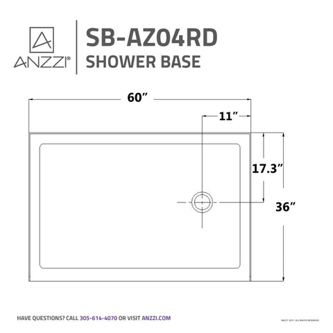 ANZZI Tier 36 x 60 in. Single Threshold Shower Base in White