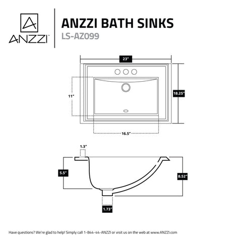 LS-AZ099 - ANZZI Dawn Series Ceramic Drop In Sink Basin in White