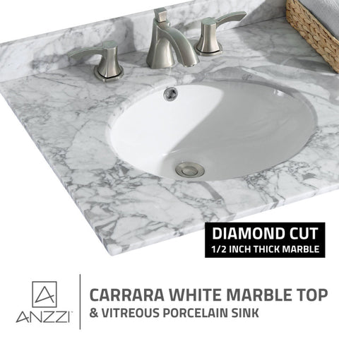 ANZZI Chateau 60 in. W x 22 in. D Bathroom Vanity Set with Carrara Marble Top with White Sink