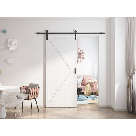 ID-AZBD02 - ANZZI ANZZI Heavy Duty Sturdy Sliding Barn Door - 36x84'' White Sliding MDF Single Barn Door - Solid Core MDF + PVC - Knockdown Design - Hardware Kit Included