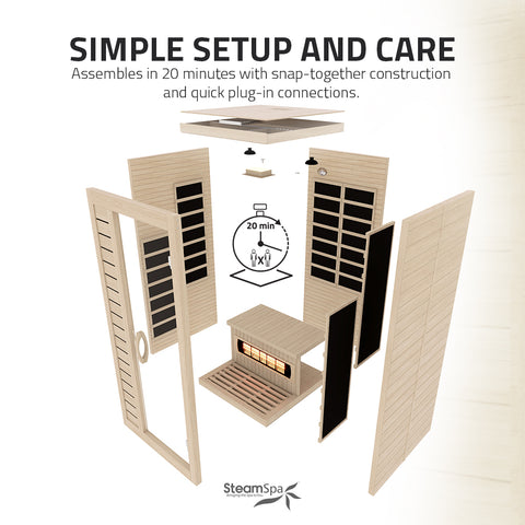 Lucia 1- Person Indoor Hemlock Wooden Carbon FAR Infrared Home Sauna Room with LED Touch Control Panel and Heater