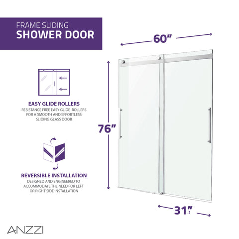 Stellar Series Sliding Frameless Shower Door  with Alcove Shower Base