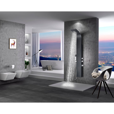 SP-AZ8098 - ANZZI Atoll Series 66 in. Full Body Shower Panel System with Heavy Rain Shower and Body Jets and Spray Wand in Black