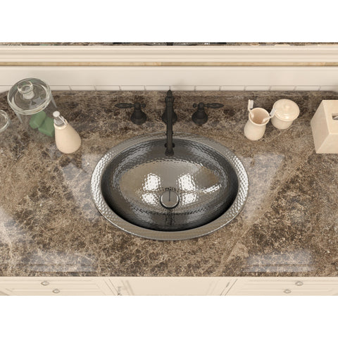 ANZZI Athenian 20 in. Handmade Drop-in Oval Bathroom Sink in Hammered Steel