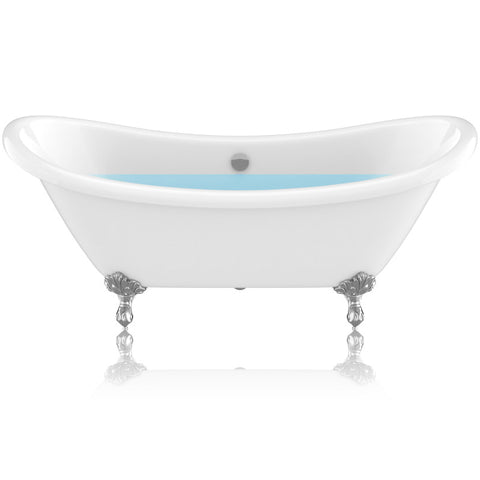 FT-CF130FAFT-CH - ANZZI Clawfoot Series 69 in. x 28 in. Soaking Freestanding Bathtub with Center Drain in White with Polished Chrome Feet